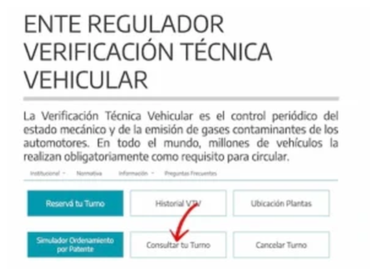 Paso 1 para consultar o cambiar el turno de la VTV en Azul